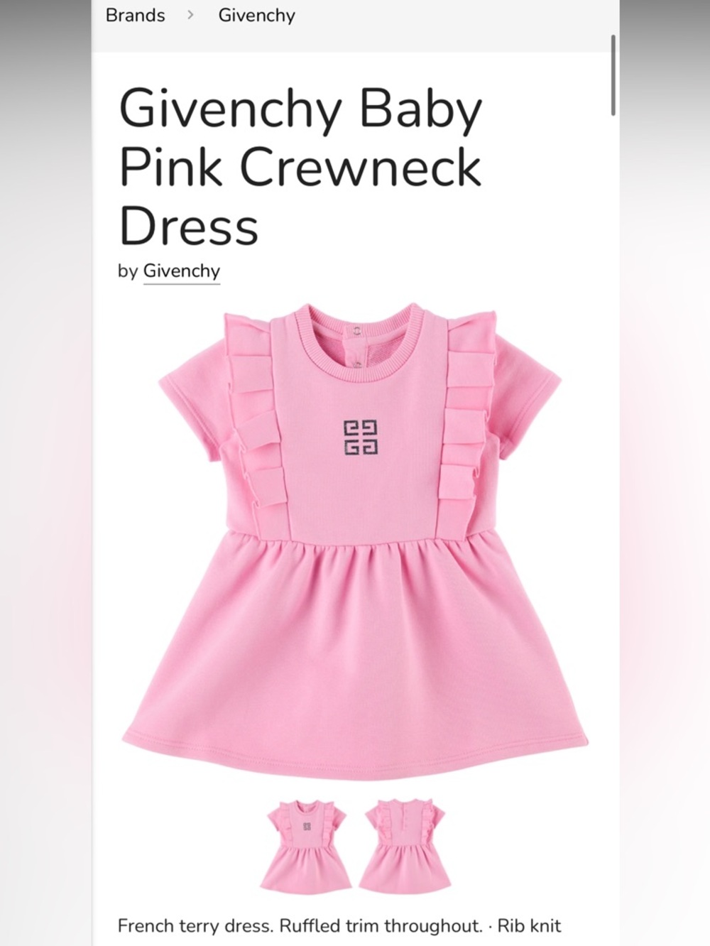 Givenchy Pink Crewneck Ruffled Baby Dress